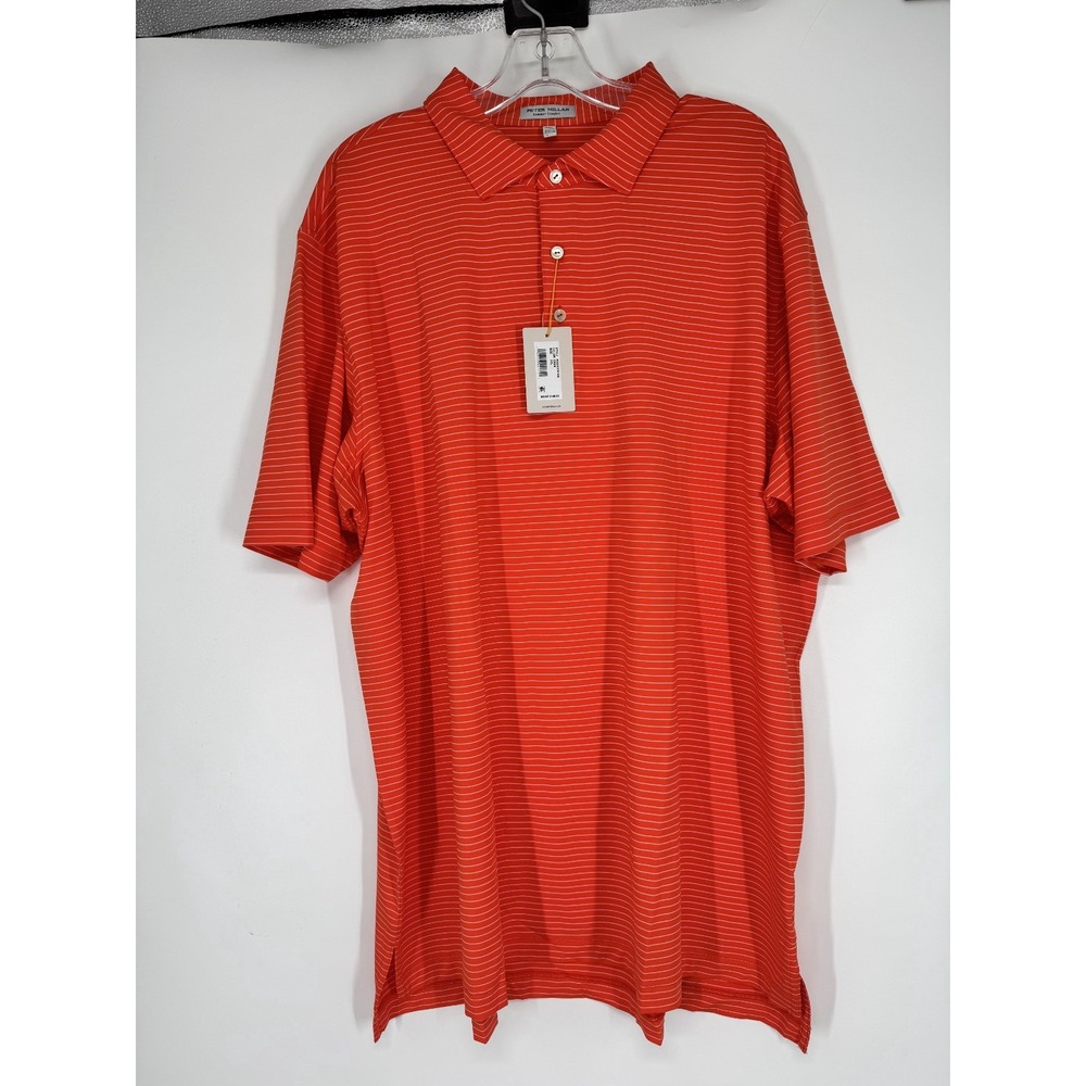 Peter Millar Summer Comfot Polo Shirt Mens 2XL Orange Striped Performance Golf